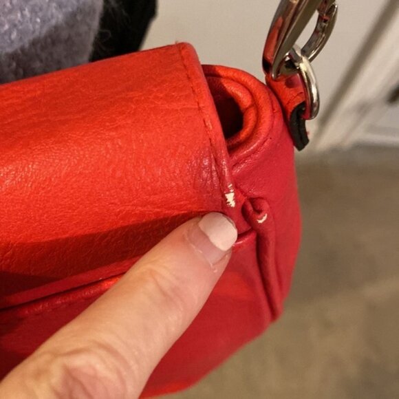 Miche Red Leather Chain Link Cross Body Shoulder Bag Purse Women’s Plaid Lining - Picture 7 of 10